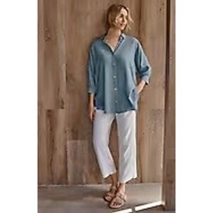 J. Jill Love Linen Oatmeal Beige Wide Leg Cropped Pants Large